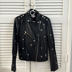Pleather woman’s motorcycle jacket with star embellishments
